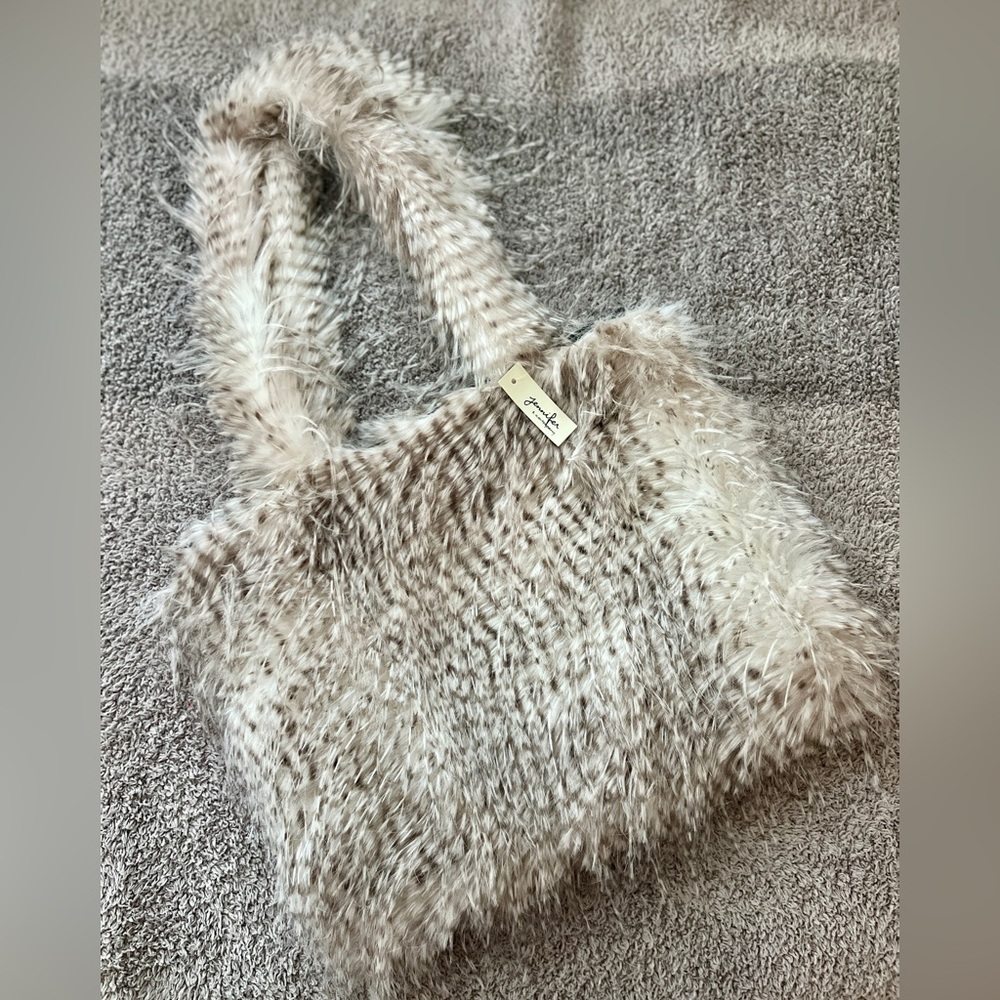Luxurious Faux Fur Shoulder Bag - Cream and Brown